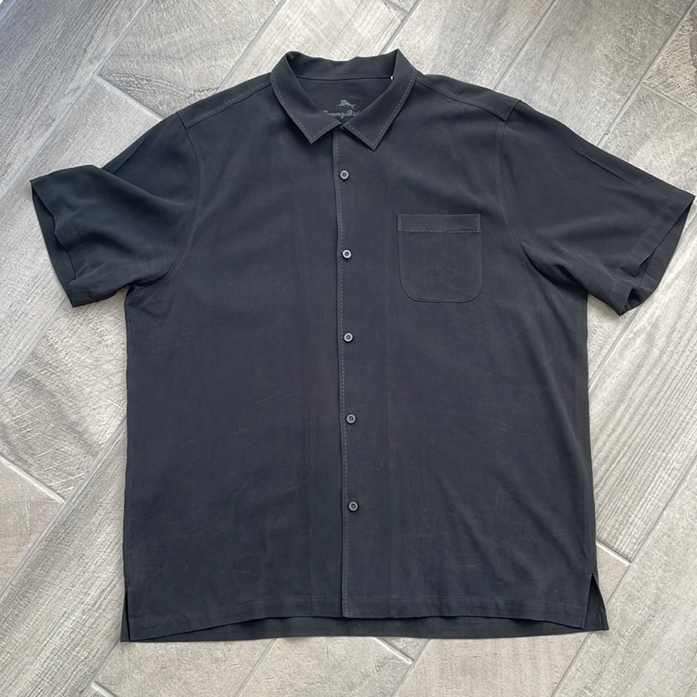 Mens Tommy Bahama 100% Black Green Stitch Short Sleeve Button Down Size XXL
